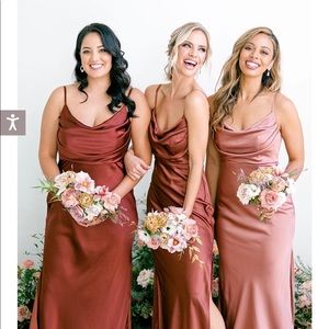 Bridesmaid. Satin Skye Full-Length by Revelry. Size 10. Color Cinnamon Rose.